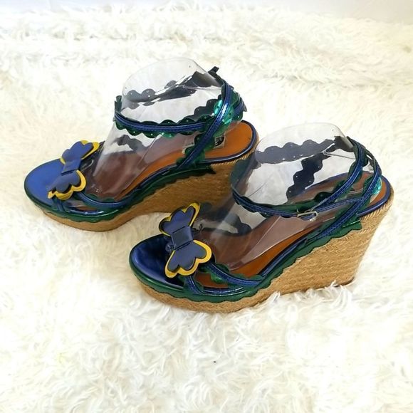 Lanvin Blue Metallic Espadrilles Sz 10.5 - Picture 4 of 15